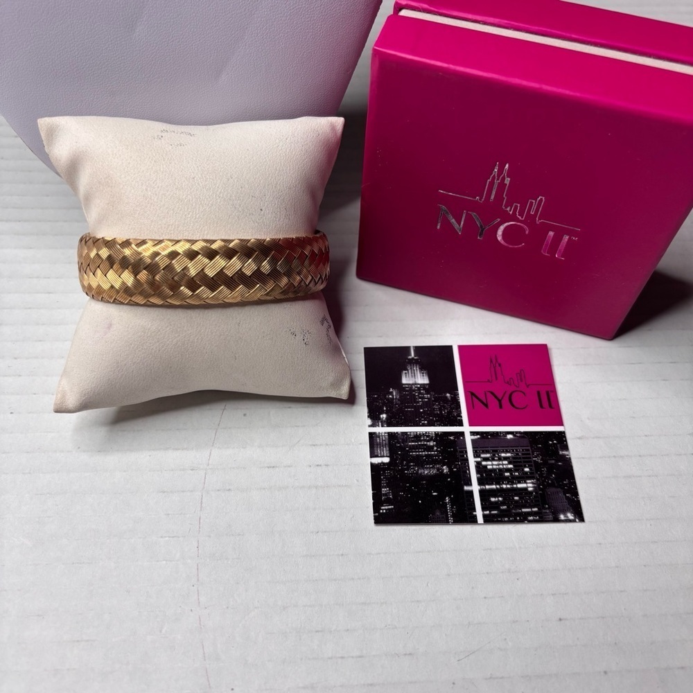 NYC II Sterling Silver Vintage Pave CZ Encrusted Woven Braid Cuff Bracelet